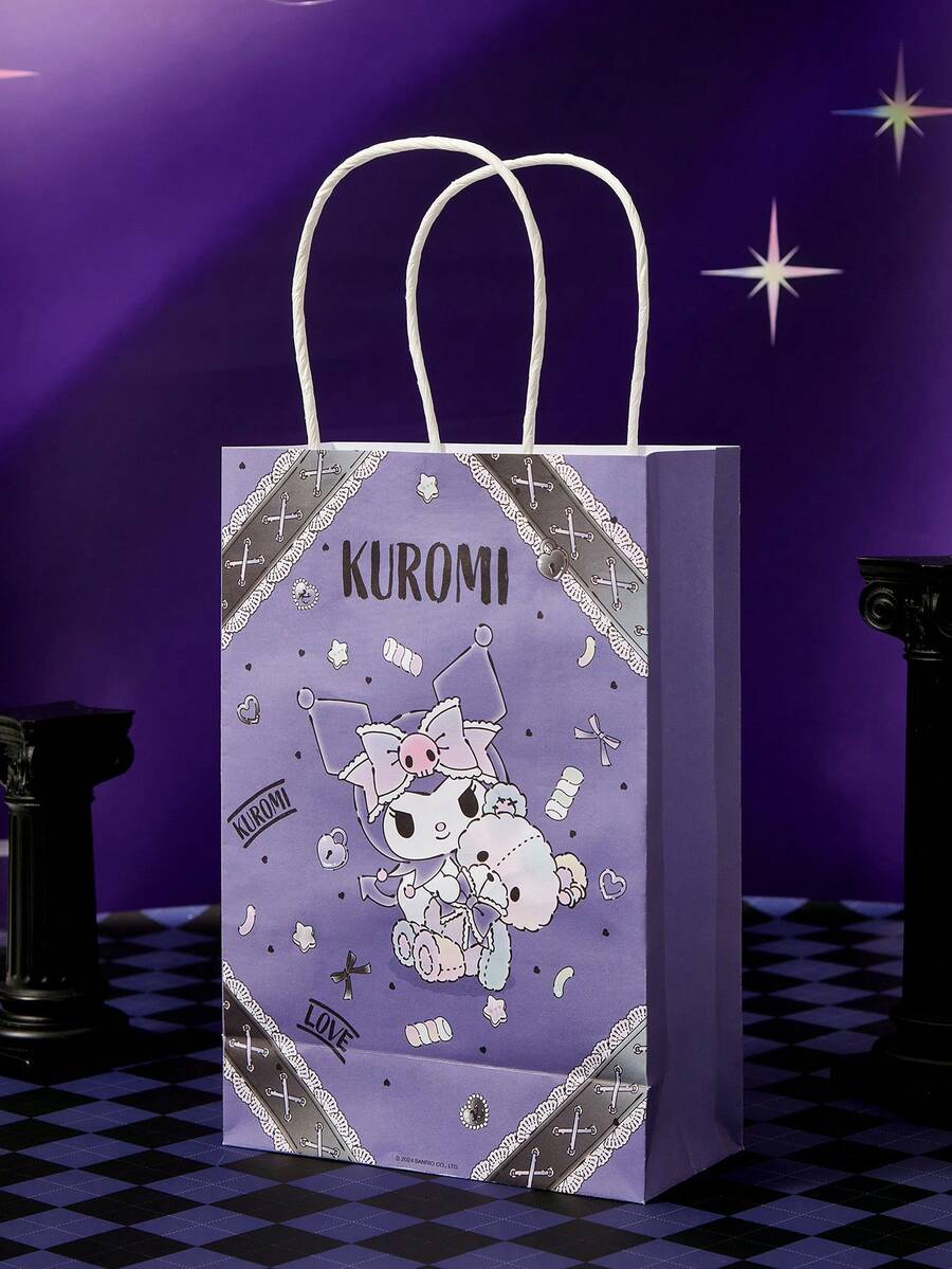 HELLO KITTY AND FRIENDS | SHEIN 3 Buah Tas Kado Bergambar Setan Kecil Kartun Lucu Warna Ungu, Tas Kemasan Kado Portabel dari Kertas. - MultiWarna - View 1