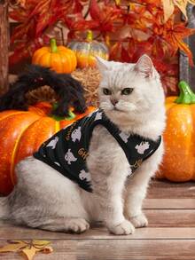 PETSIN 1pc Comfortable & Breathable Pet Dog Cat Halloween Ghost Print Vest - Multicolor - View 6