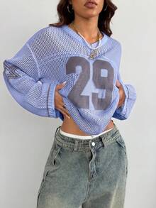 Coolane 女款數位圖案休閒百搭日常穿著毛衣 - 霧霾藍 - 查看 3