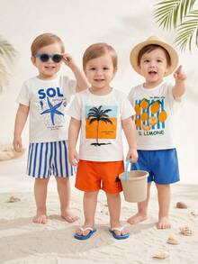 Set Musim Panas 6 Potong untuk Bayi/Balita (Laki-laki)! Motif Bintang Laut, Pohon Kelapa, dan Lemon Penuh Energi, Dipadukan dengan Warna Kontras yang Menyegarkan - MultiWarna - View 3