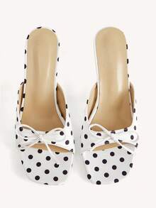 CUCCOO CHICEST Retro Polka Dot Square Toe High-Heeled Sandals, Bow Outside Wearing Temperament Shoes Women - White - View 2
