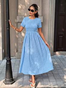 Pariaura Women's Solid Color Casual Vacation Dress - Blue - View 3