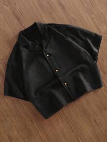 TOKVUE Men's Plus Size Solid Color Single-Breasted Casual Versatile Daily Wear Shirt - Black - View 1