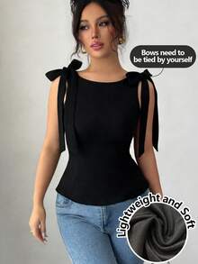 Selianne Blusa elegante y de moda de unicolor con tirantes para mujer - Negro - Ver 1