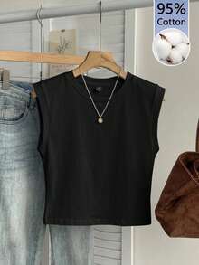 Tseoso Women's Casual Cute Minimalist Round Neck Tank Top Beach Travel Vacation 2 Pieces Set White Black Summer - Black - View 5