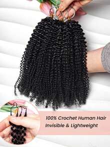 Boho Braids 女士卷曲钩编人发，无结，50克/150克/250克，预先分离的羽毛钩编发，蓬松卷曲，隐形12A级轻盈人发接发，自然黑色 - Natural Black - 查看 4