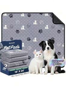 Washable Pee Pads For Dogs, 2 Packs Absorbent Reusable Training Dog Pads Pet Puppy Pads, Non-Slip Potty Pads For Whelping, Playpen, Crate, Bed, Grey 18"X24" - 45*60cm - View 1