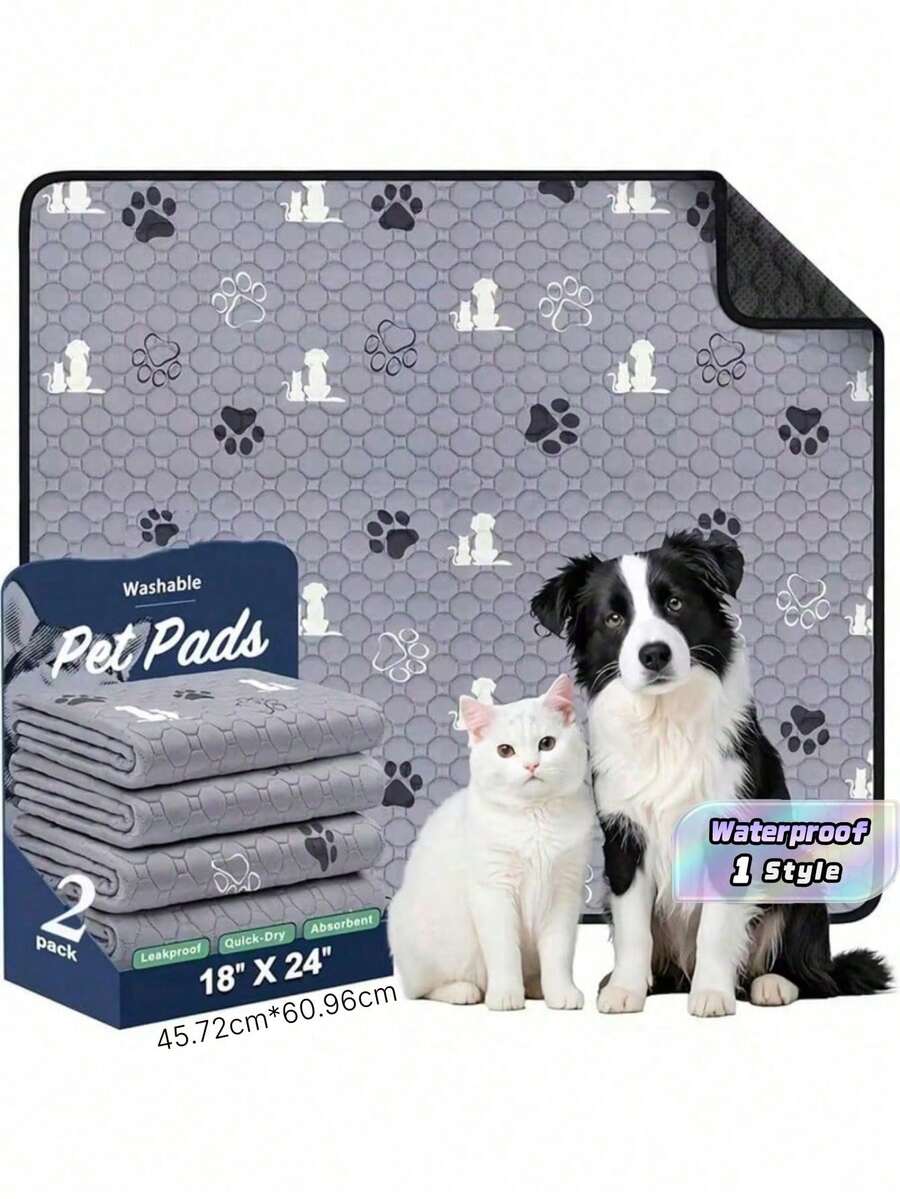 Washable Pee Pads For Dogs, 2 Packs Absorbent Reusable Training Dog Pads Pet Puppy Pads, Non-Slip Potty Pads For Whelping, Playpen, Crate, Bed, Grey 18"X24" - 45*60cm - View 1