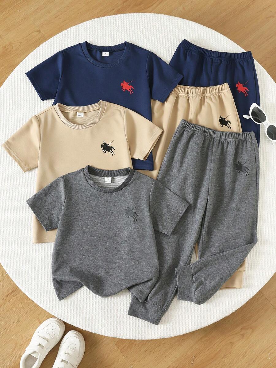 SHEIN 兒童小男孩短袖T恤與長褲夏季休閒套裝
