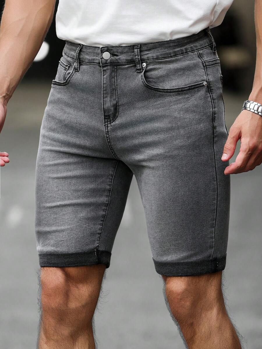 Manfinity Homme Men's Slim Fit Casual Denim Shorts With Pockets - Grey - View 1