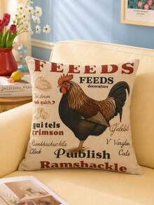 Joivida Vintage Farm Linen Throw Pillow Cover, Single-Sided Printed Without Inner Cushion. It Features Retro Livestock Prints Including Rooster And Cow With Old Farm Text Graphics, Adopting Simple Farmhouse Style. - Multicolor - View 1