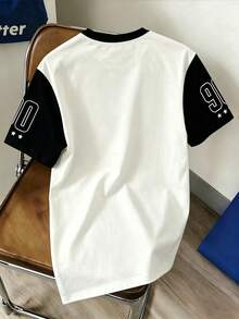 Chillumni Camiseta de manga corta con cuello redondo y estampado de letras de carreras con bloques de color para hombres, camiseta de manga corta con cuello redondo y estampado de calle con bloques de color para hombres - Multicolor - Ver 4