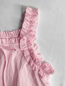 Resyla Women's Solid Color Frill Trim Front Tie Short Dress - Baby Pink - View 4