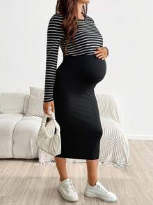 SHEIN Umstandskleid mit Streifen und Farbblock, Stillfunktion, lässig für den Alltag - Schwarz und Weiss - Übersicht 6