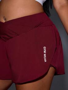 SHEIN Rhythm Era Shorts deportivos casuales para mujer talla grande con cintura cruzada y bolsillos - Granate - Ver 7