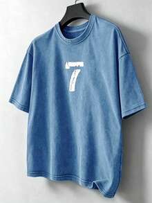 Manfinity EMRG Men's No. 7 Number Cotton Crew Neck Short Sleeve Casual T-Shirt - Blue - View 2