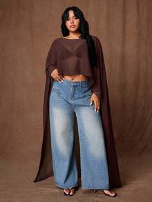 Rustia Women's Asymmetrical Cape Shawl Sun Protection Cover Up, Loose Lazy Thin Chiffon Cover-Up Top - Brown - View 5