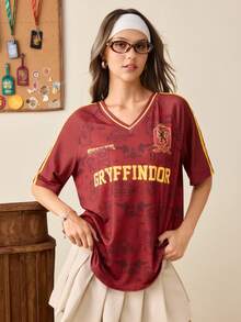HARRY POTTER X SHEIN Women's Summer Casual Short Sleeve T-Shirt - Red - View 3