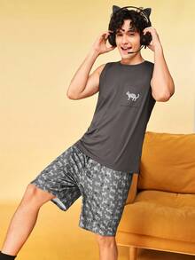Notgurli 2pcs/Set Tank Top Kasual Minimalis, Pakaian Rumahan Tanpa Lengan Tipis dan Nyaman untuk Pria - Dark Grey - View 7