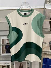 Manfinity Joysei Men's Minimalist Pattern Color Block Fashion Casual Standard Fit Tank Top Suitable For Holiday And Daily Wear - Green - View 3