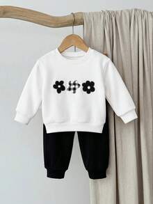 Blossori Baby Girls French Elegant Round Neck Floral Embroidered Pullover Sweatshirt/Pants Set - Multicolor - View 5