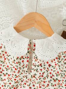 SHEIN Vintaside Kids 女童甜美可愛刺繡大領無袖花卉背心搭配純色長褲套裝，紋理直條紋布料，適合派對、家庭活動、日常度假穿搭、開學季 - 棕色 - 查看 10