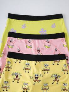 SpongeBob SquarePants | SHEIN Women's Colorblock Cartoon Print Casual Daily Hipster Panties - Multicolor - View 3