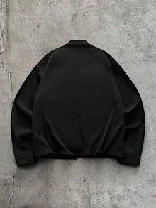 AXEPEAK 男士字母印花單排扣休閒日常長袖襯衫 - 黑色 - 查看 4