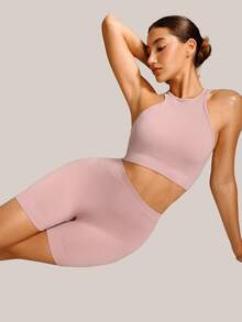 Barelissa Ensemble de lingerie 2 pièces mode, short moulant confortable avec dos nu, à porter en extérieur, pour le sport et les tenues décontractées - Vieux Rose - Voir 5