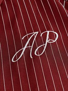 AXEPEAK Men's Versatile Embroidered Striped Short Sleeve Shirt With Airplane Buttons - Red - View 6