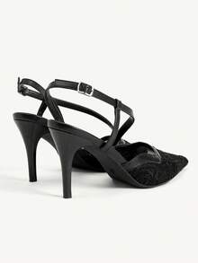 CUCCOO CHICEST Premium Black Lace Pointed Women's Thin Heel Hollow Design Rear Hollow High Heel Shoes - Black - View 6