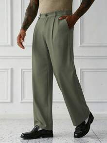 HUEFORM Pantalones largos de pierna recta casuales para ir al trabajo en primavera/verano para hombres - Verde Niebla - Ver 4
