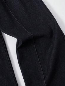 SHEIN 女童秋季棉質水洗深藍色牛仔長褲，時尚休閒百搭，舒適柔軟，鬆弛設計，鬆款版型，鬆緊腰 - 藍色 - 查看 8