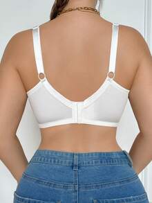DesireSculpt 1pc Smooth Minimalist Comfortable Wireless Thin Padded Plus Size Large Bust Bra - White - View 2