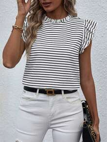 SHEIN Blusa con cuello alto, volantes y ribete de volantes para ropa de Año Nuevo - Blanco - Ver 5