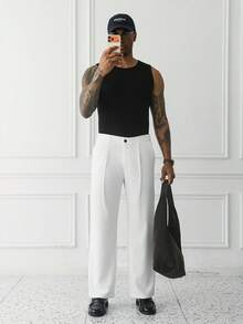 HUEFORM Men's Old Money Minimalist Mature Style White Straight  Fit Pants, .Wrinkle-Resistant Fabric, Easy To Care For-A Must-Have Item.Suitable For Everyday - White - View 7