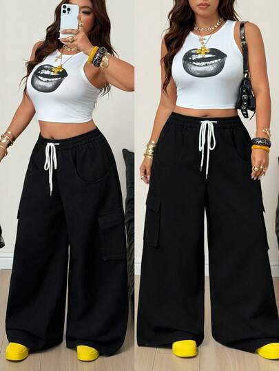 Jeanoix Cowgirl Outfit Y2K Plus Size Women's Black Non-Stretch Straight Leg Jeans