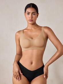 Veilyse 3 piezas Sujetadores cómodos y casuales minimalistas, de tela de punto elástica y transpirable, con estilo francés elegante y maduro para mujer, sin aros, relajados y versátiles, que no se deforman - Multicolor - Ver 10