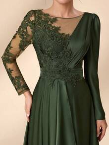Serin Elegante y glamuroso vestido de gala con apliques de encaje bordado, mangas transparentes y falda completa, vestidos de noche para bodas, fiestas de graduación, festivales y fiestas de novias - Verde militar - Ver 7