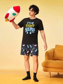 Provexi Provexi Men's Space Style Home & Casual Crew Neck Set - Black - View 6