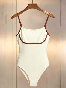 EMERY ROSE Body de punto elástico de color contrastante para mujer - Albaricoque - Ver 4