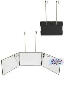 Espejo de maquillaje plegable ajustable de 3 vías - Con gancho giratorio y extensible y vista de 360° - Herramienta de corte de cabello DIY - Negro - Ver 2
