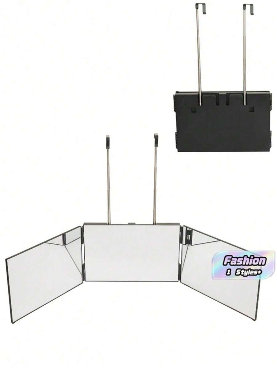 Espejo de maquillaje plegable ajustable de 3 vías - Con gancho giratorio y extensible y vista de 360° - Herramienta de corte de cabello DIY