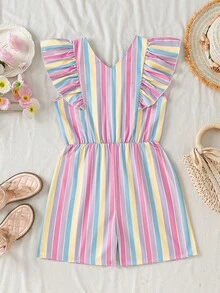 Tween Girl Colorful Striped Ruffle Romper - Multicolor - View 3