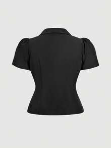 SHEIN MOD 大尺碼黑色襯衫與 A 字裙兩件套，初秋穿搭，四季皆宜，休閒學院風，女孩日常穿著 - 黑色 - 查看 10