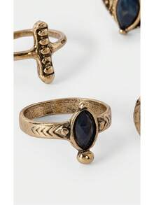 Noxbound Kombinasi Cincin Logam Antik Retro, Set Tumpuk Multi-Gaya, Aksesori Suasana Retro - MultiWarna - View 3