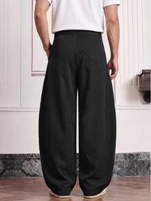 SWAVVY Men's Solid Color Pocket Button Pleated Casual Versatile Daily Travel Long Pants - Black - View 6