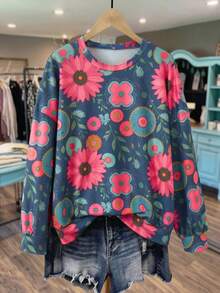 Rusticease Plus Size Spring/Autumn Casual Floral Print Sweatshirt Fall - Multicolor - View 4