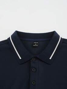 Manfinity Homme 男士拼色休閒百搭通勤旅行短袖 Polo 衫 - 藏蓝色 - 查看 4