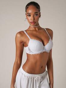 SHEIN BAE 女士蕾丝细节钢圈文胸内衣 - 白色 - 查看 5